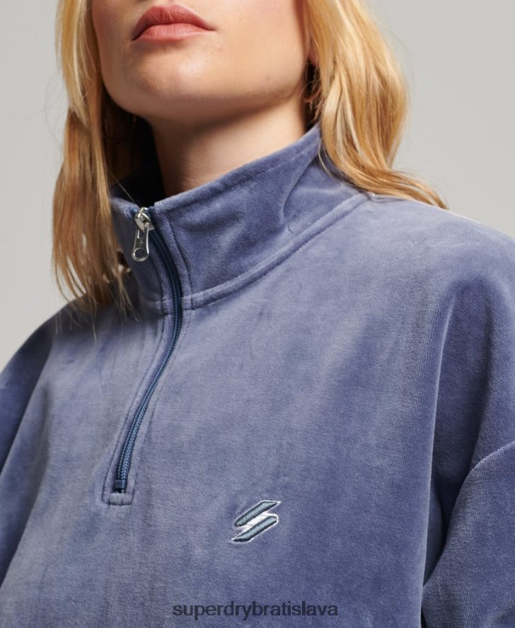 Superdry ženy velúrová henley mikina 6B4ZTR3363 oblečenie Modrá