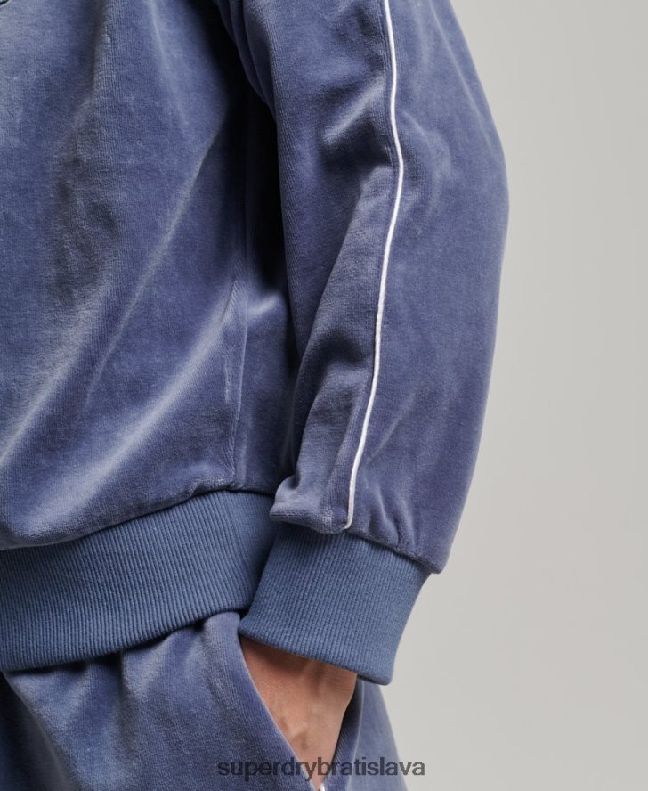 Superdry ženy velúrová henley mikina 6B4ZTR3363 oblečenie Modrá