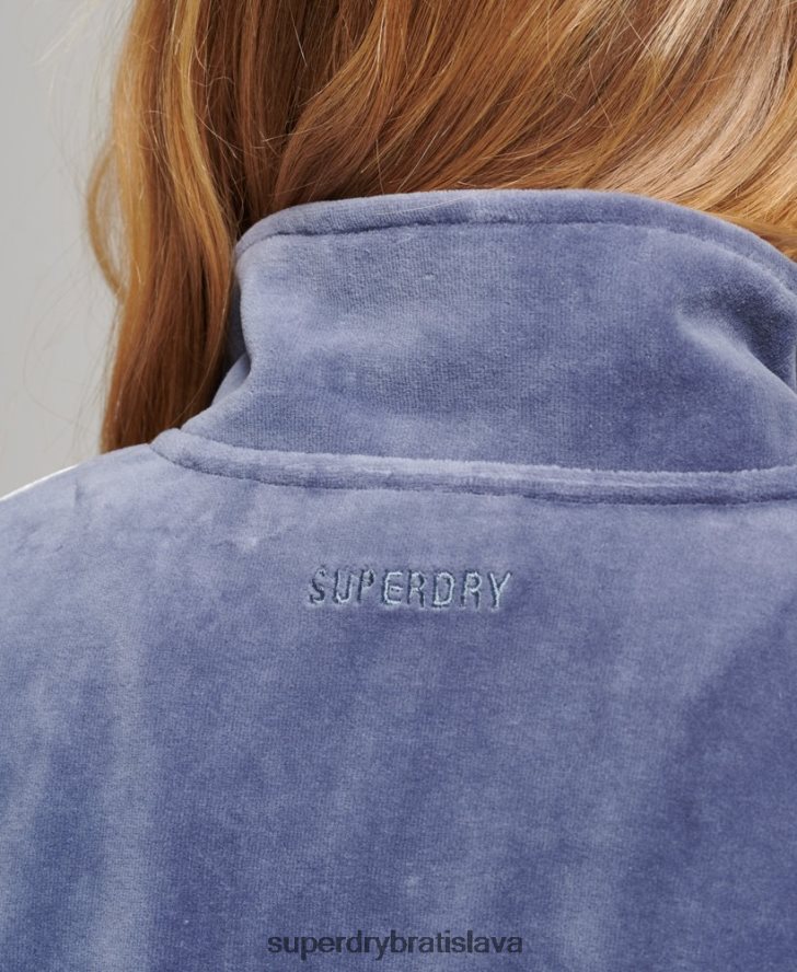 Superdry ženy velúrová henley mikina 6B4ZTR3363 oblečenie Modrá