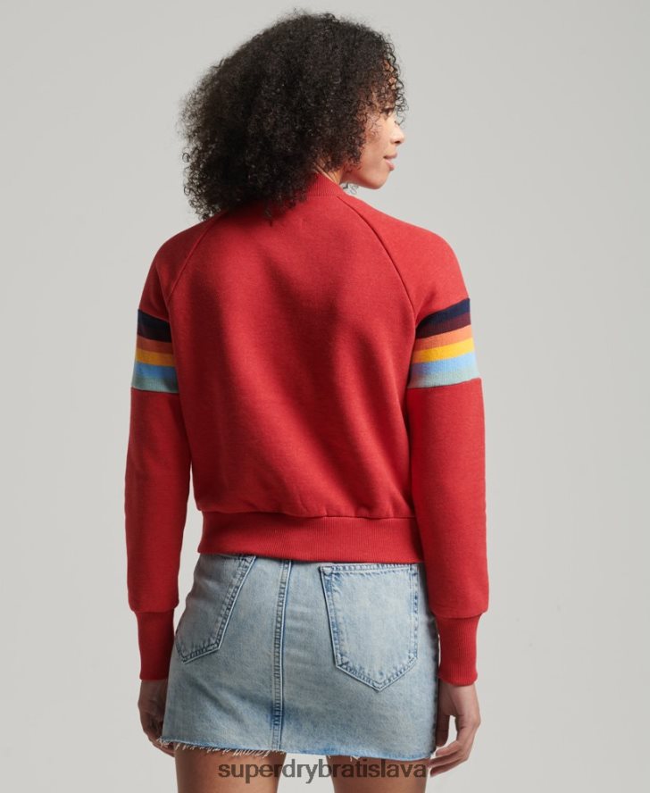Superdry ženy vintage cali stripe cropped crew mikina 6B4ZTR3468 oblečenie červená
