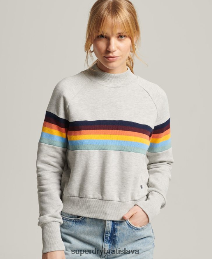 Superdry ženy vintage cali stripe cropped crew mikina 6B4ZTR3482 oblečenie svetlo šedá