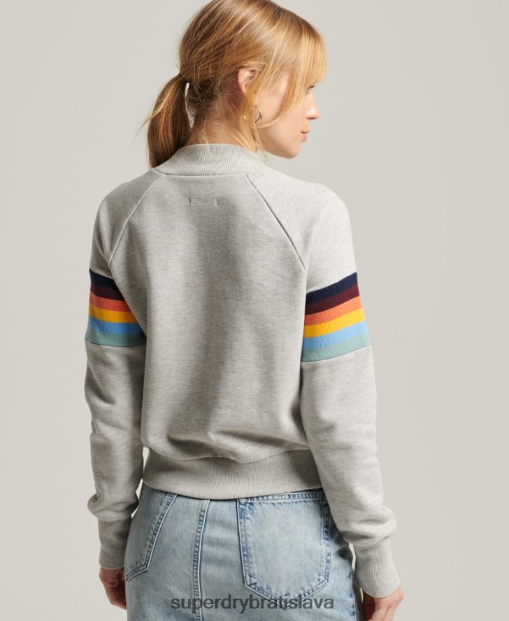 Superdry ženy vintage cali stripe cropped crew mikina 6B4ZTR3482 oblečenie svetlo šedá