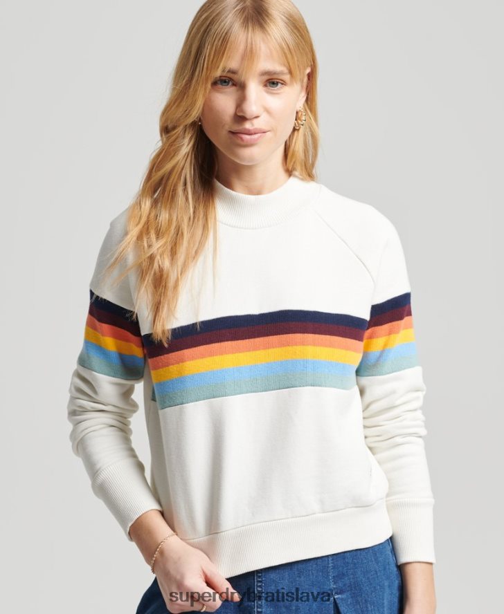 Superdry ženy vintage cali stripe cropped crew mikina 6B4ZTR5995 oblečenie krém