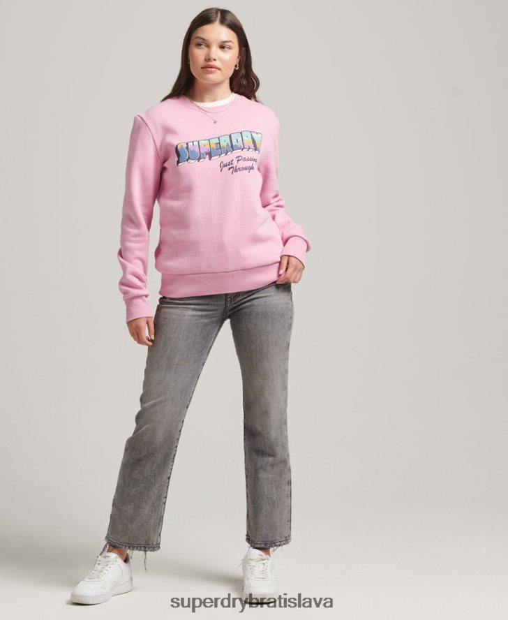 Superdry ženy vintage cestovná mikina 6B4ZTR5902 oblečenie Ružová