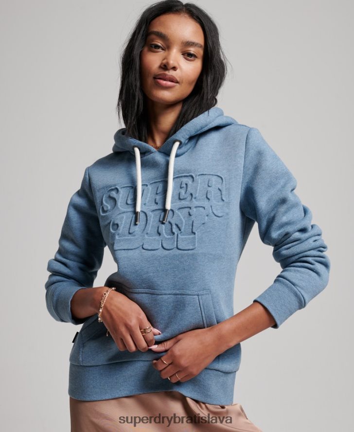 Superdry ženy vintage cooper embosovaná mikina s kapucňou 6B4ZTR2241 oblečenie svetlo modrá