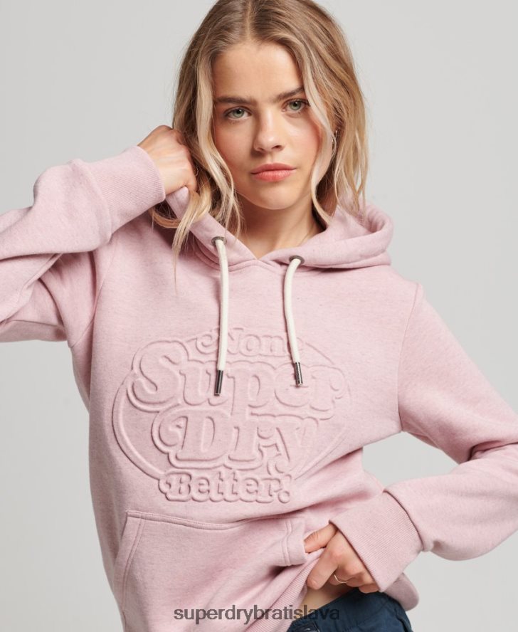 Superdry ženy vintage cooper embosovaná mikina s kapucňou 6B4ZTR2323 oblečenie Ružová