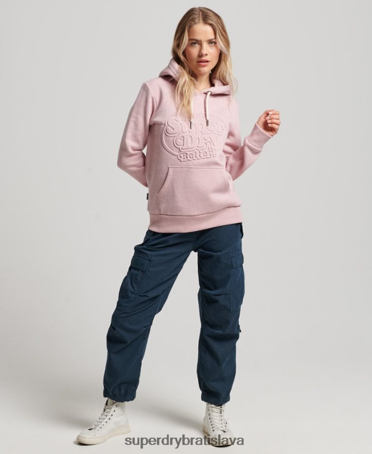 Superdry ženy vintage cooper embosovaná mikina s kapucňou 6B4ZTR2323 oblečenie Ružová