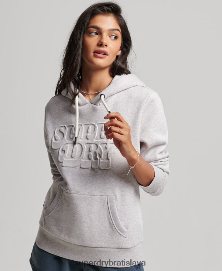 Superdry ženy vintage cooper embosovaná mikina s kapucňou 6B4ZTR3299 oblečenie svetlo šedá