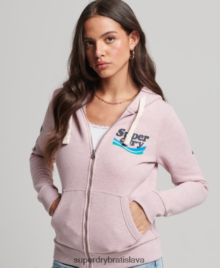 Superdry ženy vintage cooper nostalgická mikina na zips 6B4ZTR3298 oblečenie Ružová