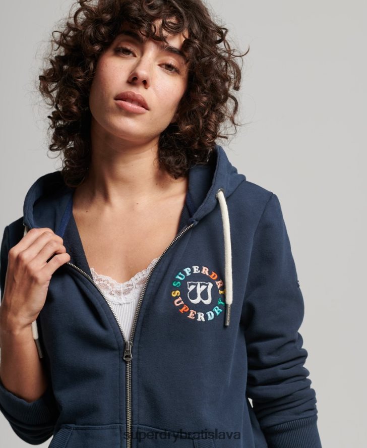 Superdry ženy vintage dúhová mikina na zips 6B4ZTR2242 oblečenie námorníctvo