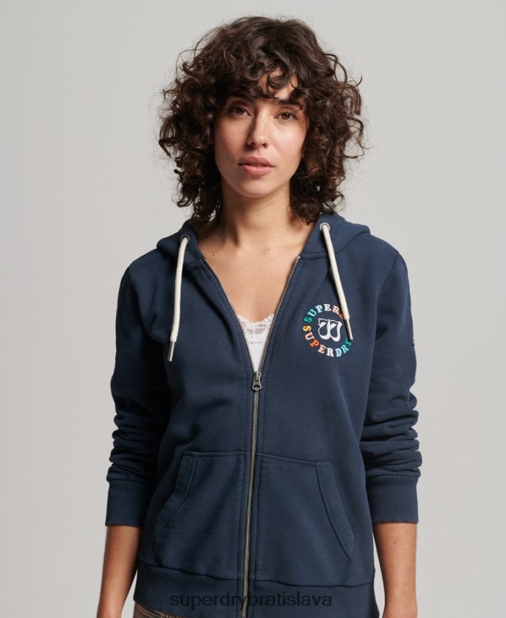 Superdry ženy vintage dúhová mikina na zips 6B4ZTR2242 oblečenie námorníctvo