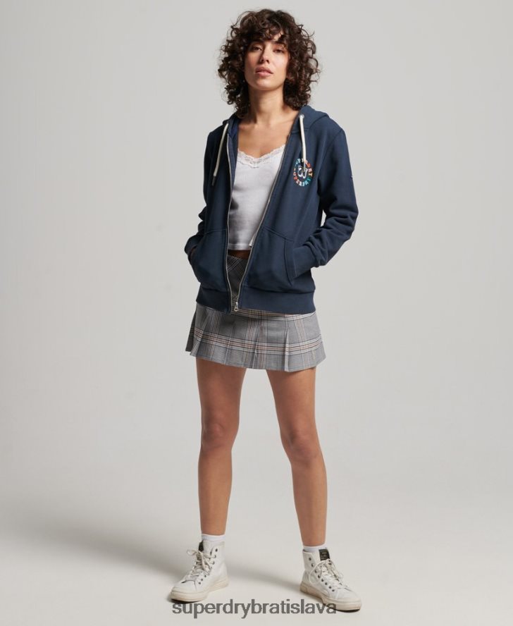 Superdry ženy vintage dúhová mikina na zips 6B4ZTR2242 oblečenie námorníctvo
