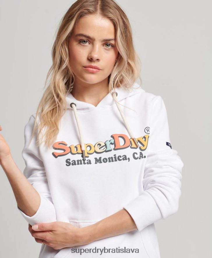 Superdry ženy vintage dúhová mikina s kapucňou 6B4ZTR2206 oblečenie biely