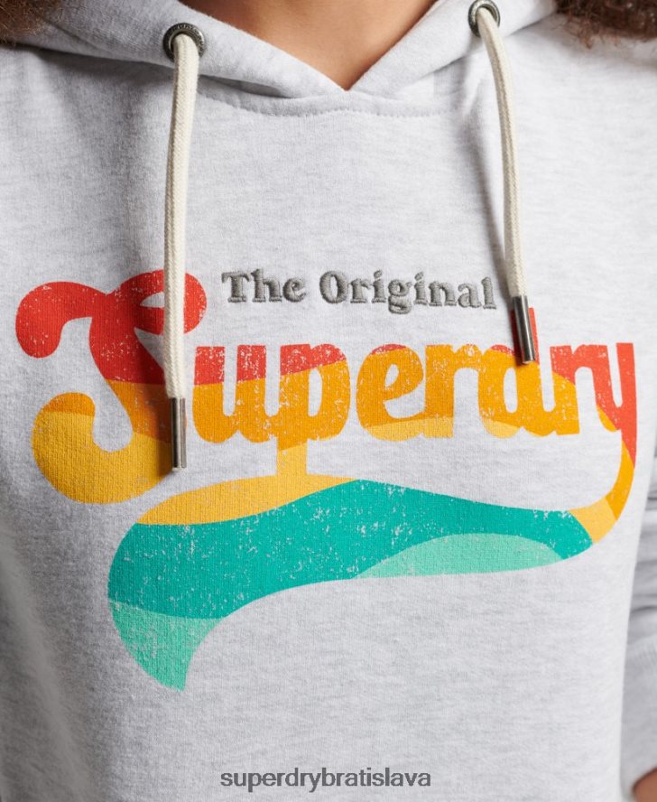 Superdry ženy vintage dúhová mikina s kapucňou 6B4ZTR2207 oblečenie svetlo šedá