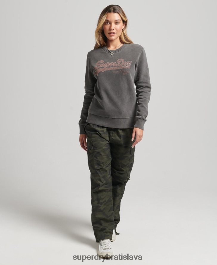 Superdry ženy vintage logo borough crew mikina 6B4ZTR5910 oblečenie tmavošedý