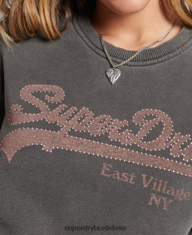 Superdry ženy vintage logo borough crew mikina 6B4ZTR5910 oblečenie tmavošedý