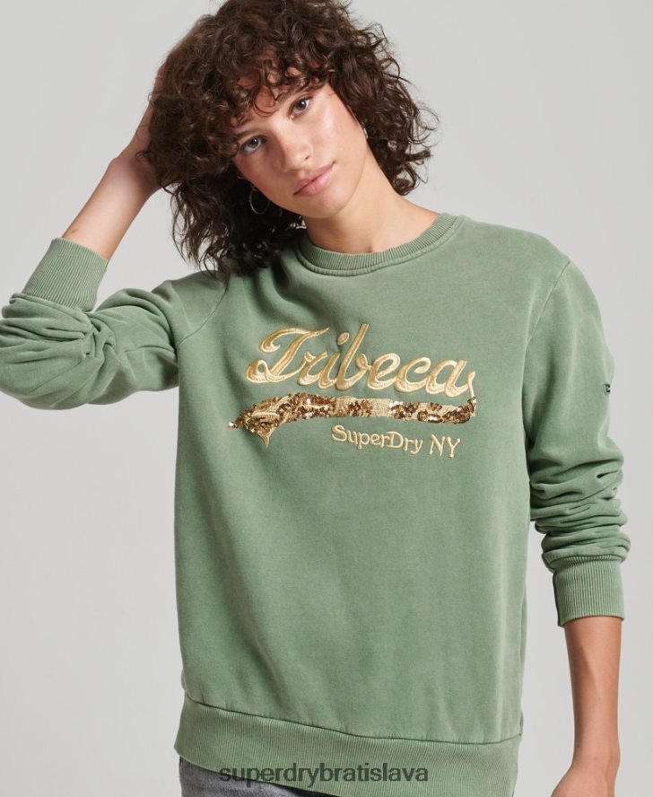 Superdry ženy vintage logo borough crew mikina 6B4ZTR6112 oblečenie zelená