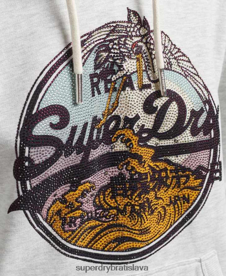 Superdry ženy vintage logo výpravná kamienková mikina s kapucňou 6B4ZTR5863 oblečenie svetlo šedá