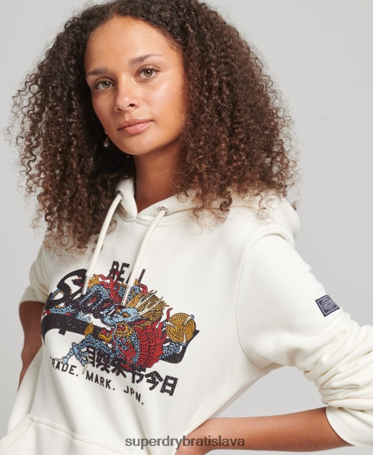Superdry ženy vintage logo výpravná kamienková mikina s kapucňou 6B4ZTR6083 oblečenie krém