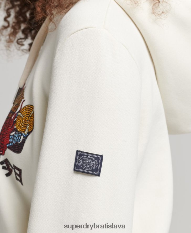 Superdry ženy vintage logo výpravná kamienková mikina s kapucňou 6B4ZTR6083 oblečenie krém
