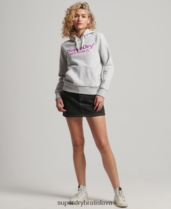 Superdry ženy vintage mikina s kapucňou 6B4ZTR2314 oblečenie svetlo šedá