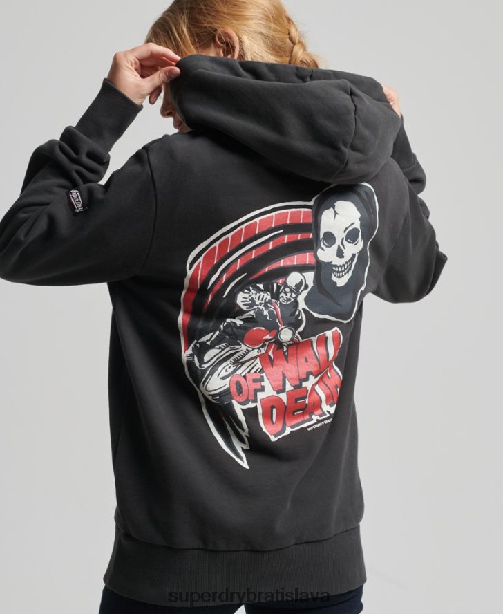 Superdry ženy vintage mikina s kapucňou cross lines 6B4ZTR3447 oblečenie tmavošedý