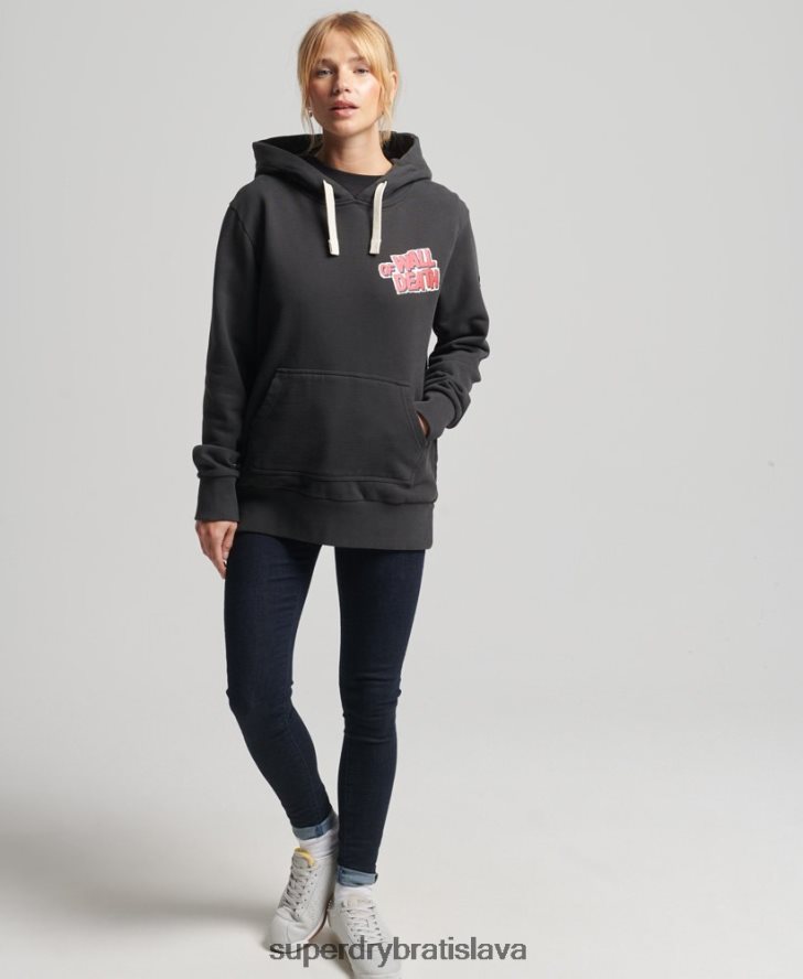 Superdry ženy vintage mikina s kapucňou cross lines 6B4ZTR3447 oblečenie tmavošedý