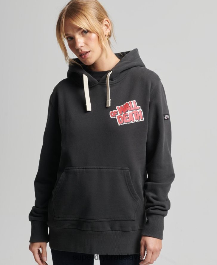 Superdry ženy vintage mikina s kapucňou cross lines 6B4ZTR3447 oblečenie tmavošedý
