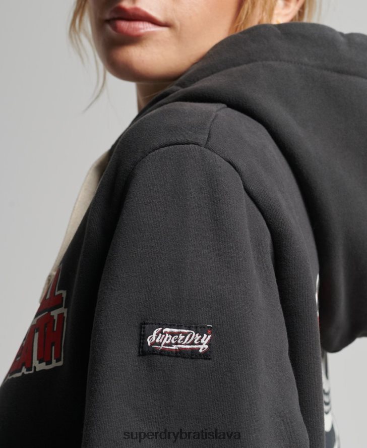 Superdry ženy vintage mikina s kapucňou cross lines 6B4ZTR3447 oblečenie tmavošedý
