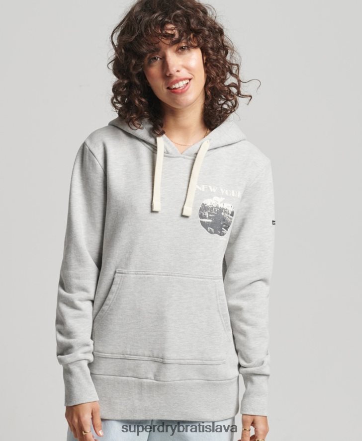 Superdry ženy vintage mikina s kapucňou cross lines 6B4ZTR6063 oblečenie svetlo šedá