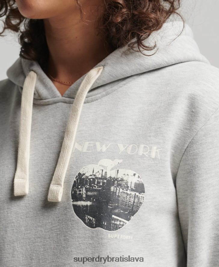 Superdry ženy vintage mikina s kapucňou cross lines 6B4ZTR6063 oblečenie svetlo šedá