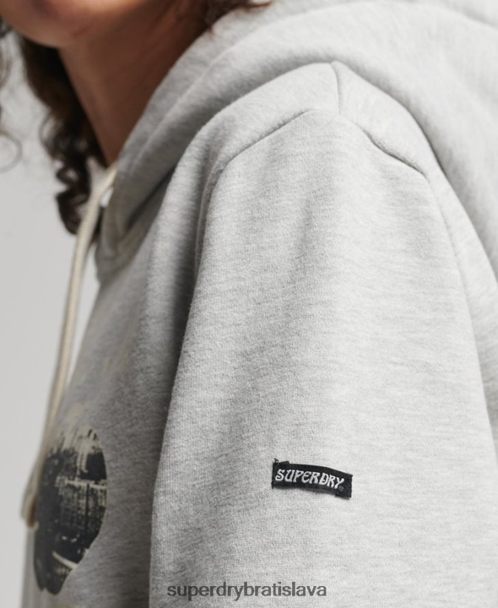Superdry ženy vintage mikina s kapucňou cross lines 6B4ZTR6063 oblečenie svetlo šedá