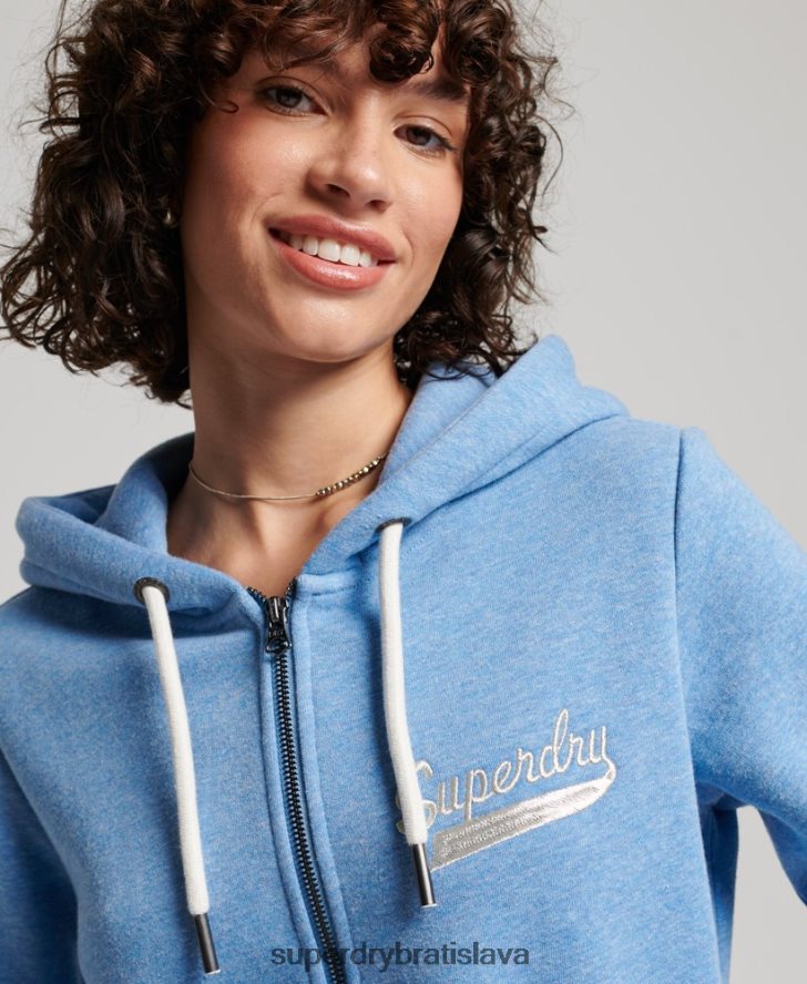 Superdry ženy vintage mikina s kapucňou na zips 6B4ZTR2289 oblečenie Modrá