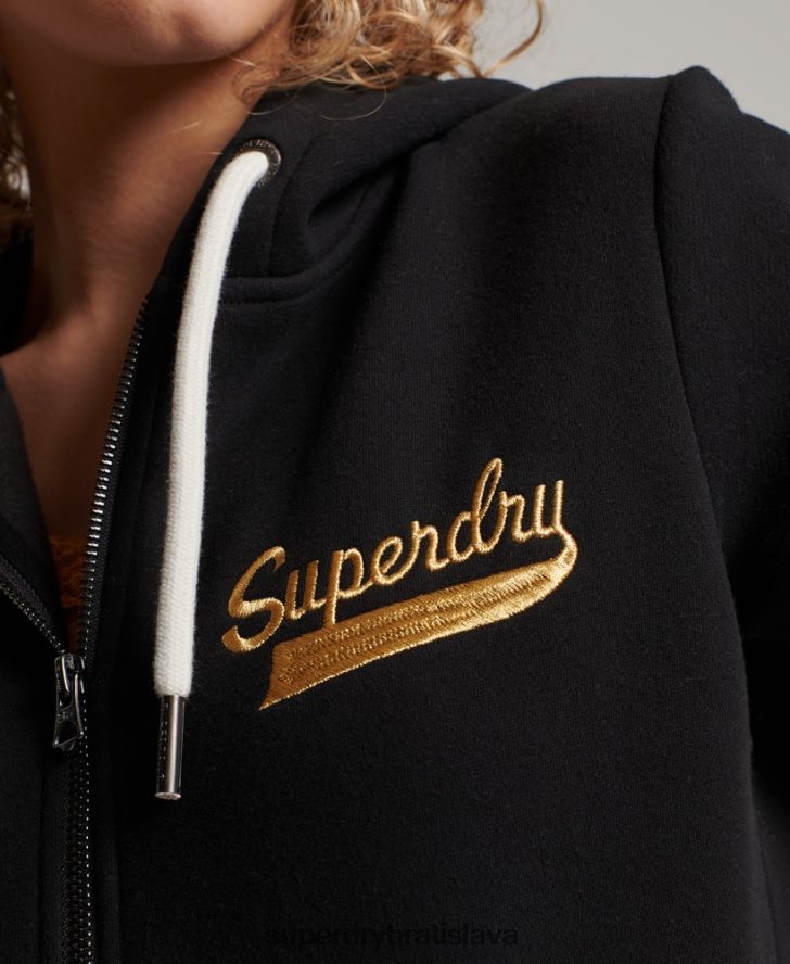 Superdry ženy vintage mikina s kapucňou na zips 6B4ZTR2293 oblečenie čierna
