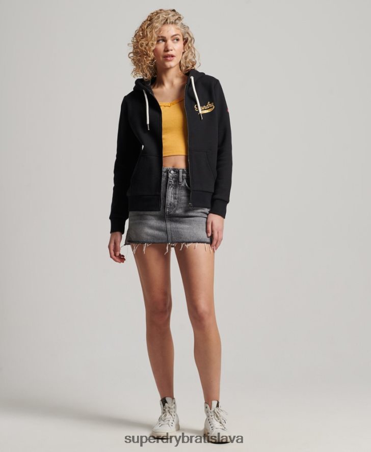 Superdry ženy vintage mikina s kapucňou na zips 6B4ZTR2293 oblečenie čierna