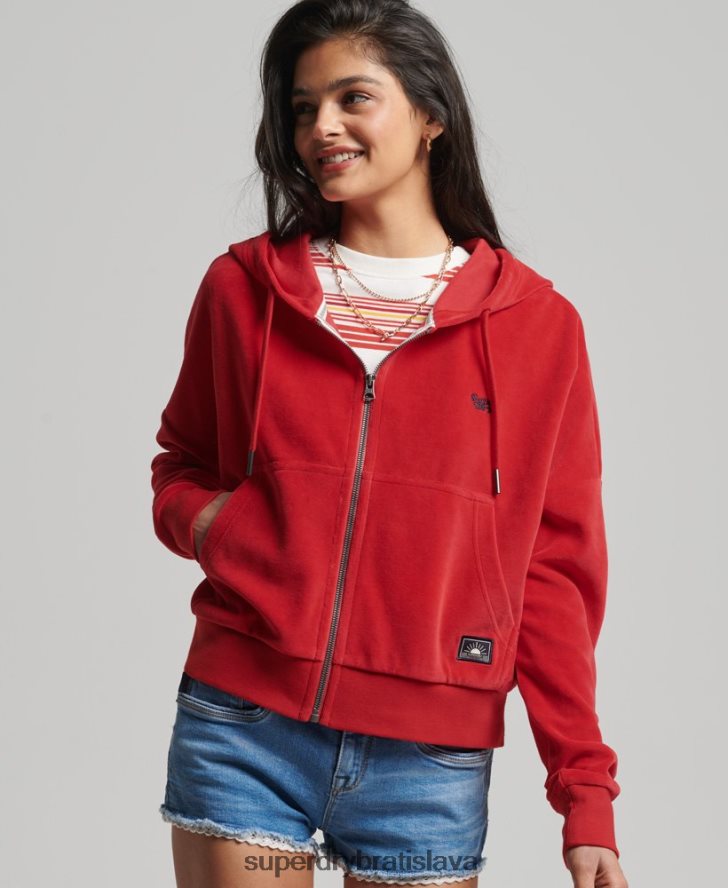 Superdry ženy vintage mikina s kapucňou na zips 6B4ZTR6010 oblečenie červená