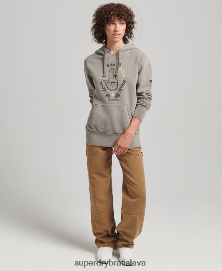 Superdry ženy vintage mikina s kapucňou peace & love 6B4ZTR6036 oblečenie kaki