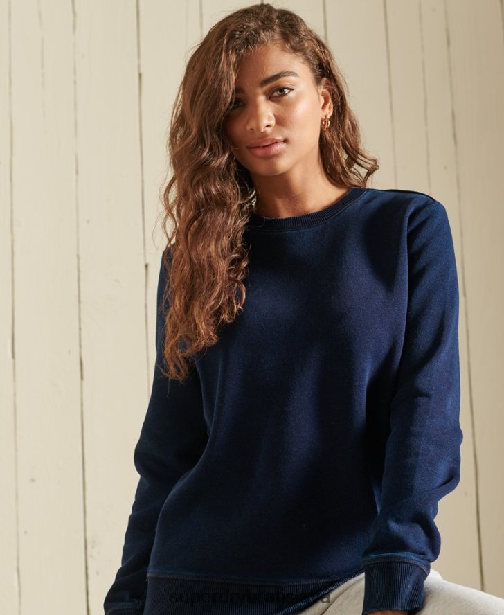 Superdry ženy vintage mikina s logom posádky 6B4ZTR6120 oblečenie tmavomodrá