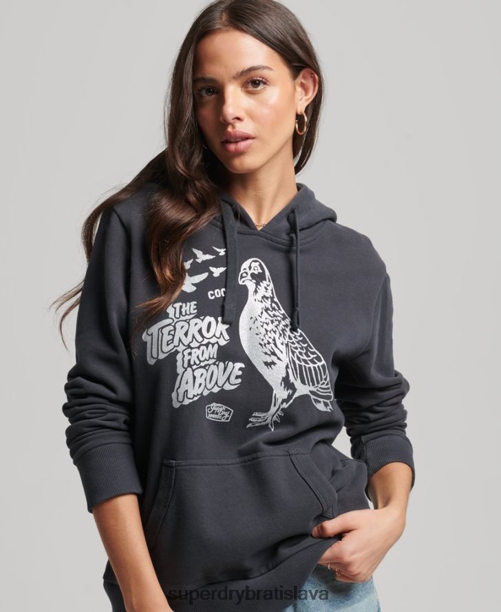 Superdry ženy vintage mikina z b-filmu 6B4ZTR6097 oblečenie tmavošedý