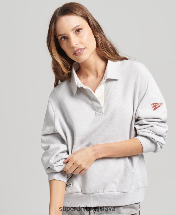 Superdry ženy vintage rugby mikina 6B4ZTR3052 oblečenie svetlo šedá