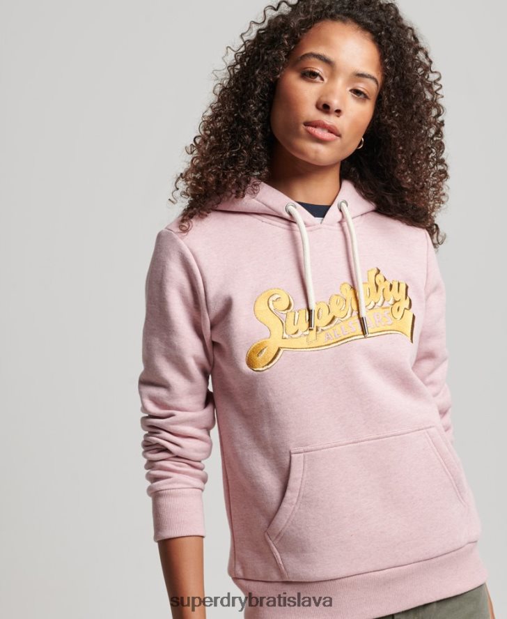 Superdry ženy vintage skriptovaná vysokoškolská mikina s kapucňou 6B4ZTR2281 oblečenie Ružová