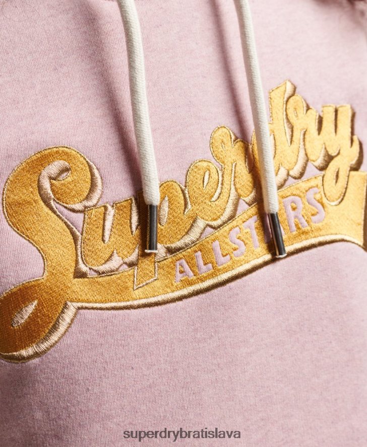 Superdry ženy vintage skriptovaná vysokoškolská mikina s kapucňou 6B4ZTR2281 oblečenie Ružová