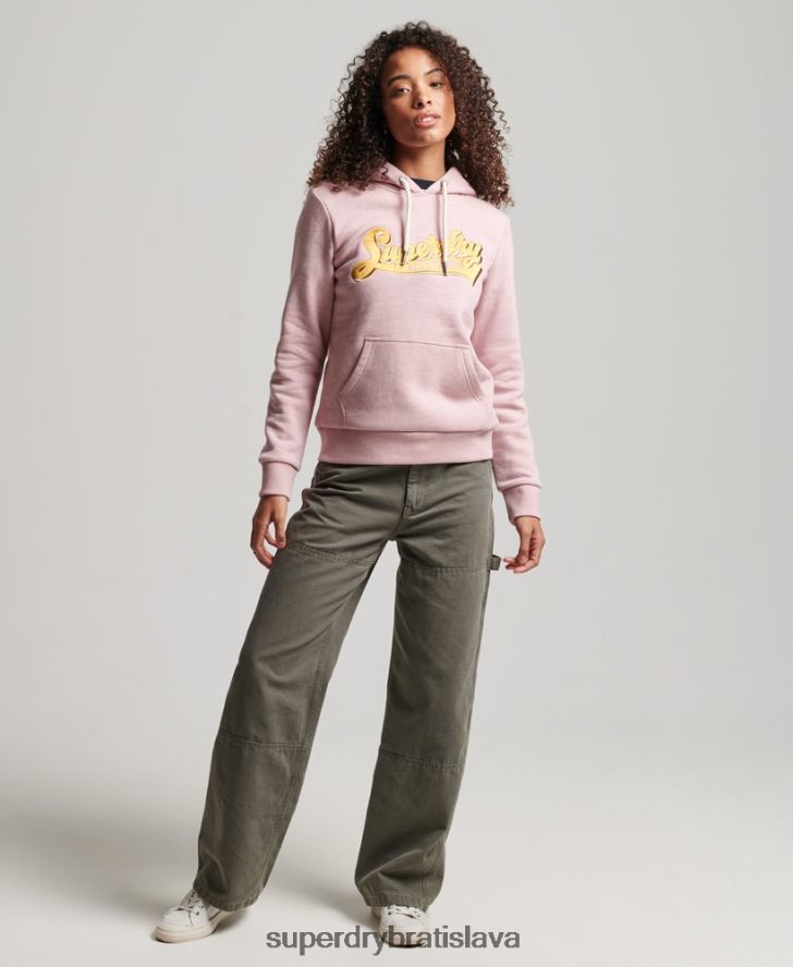 Superdry ženy vintage skriptovaná vysokoškolská mikina s kapucňou 6B4ZTR2281 oblečenie Ružová