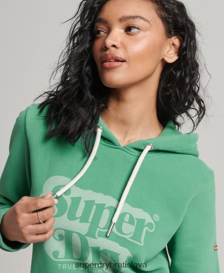 Superdry ženy vintage tieňová mikina s kapucňou 6B4ZTR2202 oblečenie zelená