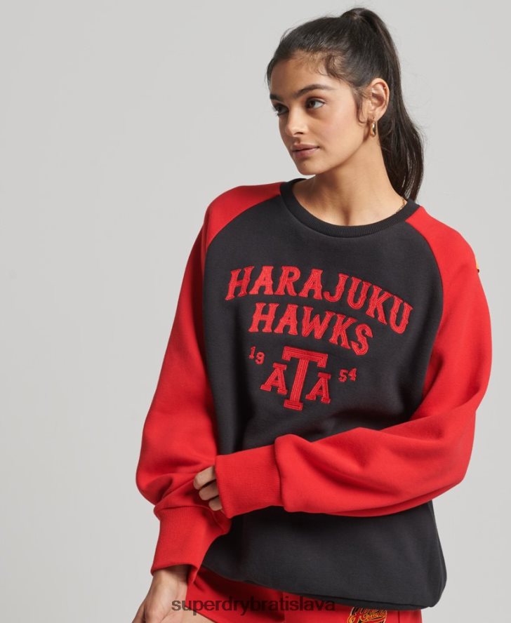 Superdry ženy vintage vysokoškolská raglánová mikina 6B4ZTR3375 oblečenie čierna