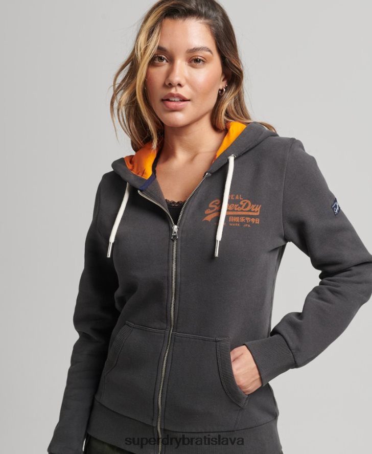 Superdry ženy vnútorná celoplošná mikina na zips 6B4ZTR6027 oblečenie tmavošedý