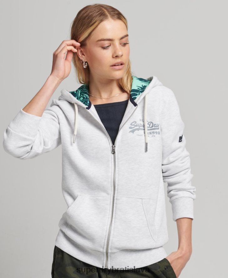 Superdry ženy vnútorná celoplošná mikina na zips 6B4ZTR6668 oblečenie svetlo šedá
