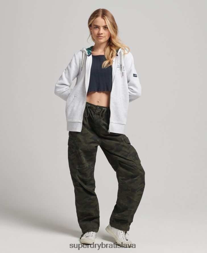 Superdry ženy vnútorná celoplošná mikina na zips 6B4ZTR6668 oblečenie svetlo šedá