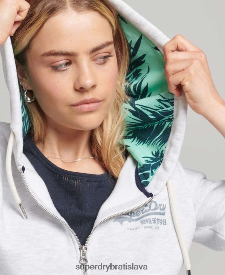 Superdry ženy vnútorná celoplošná mikina na zips 6B4ZTR6668 oblečenie svetlo šedá