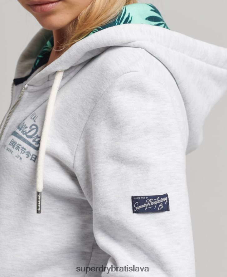 Superdry ženy vnútorná celoplošná mikina na zips 6B4ZTR6668 oblečenie svetlo šedá